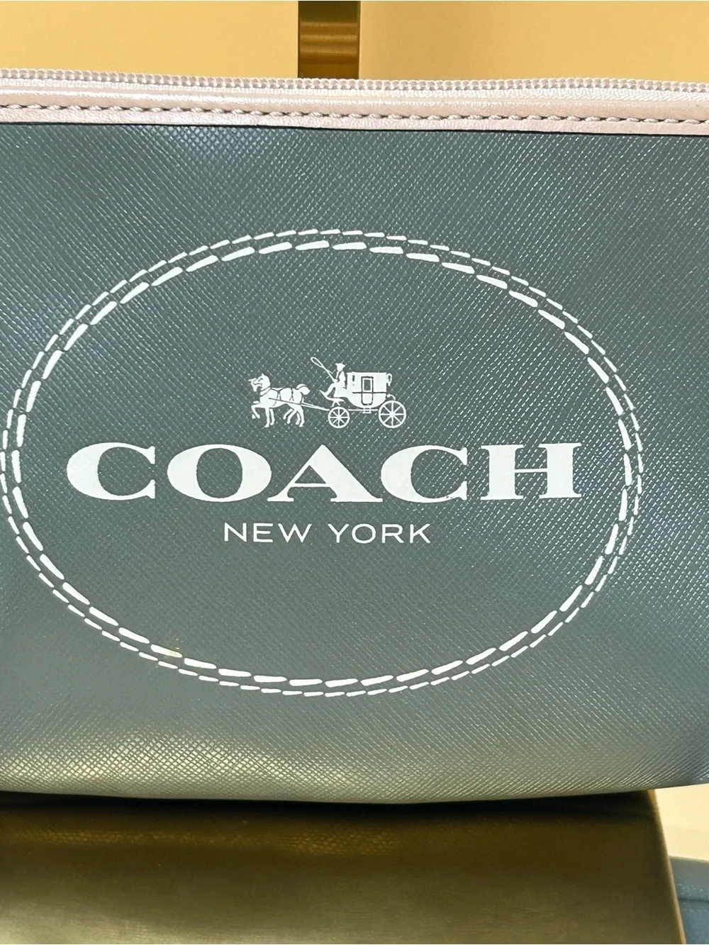 Coach Green Zip Pouch with White Logo and Cream Trim Approx. 8 x 5